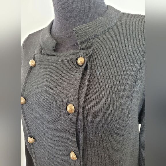 Carine Paris 100% Wool Sweater Black Military Gothic Victorian Size 3 Medium - Picture 5 of 13